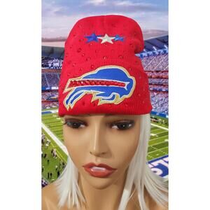 Buffalo Bills Beanie Red design with logo-gold trimming, stars, rhinestones